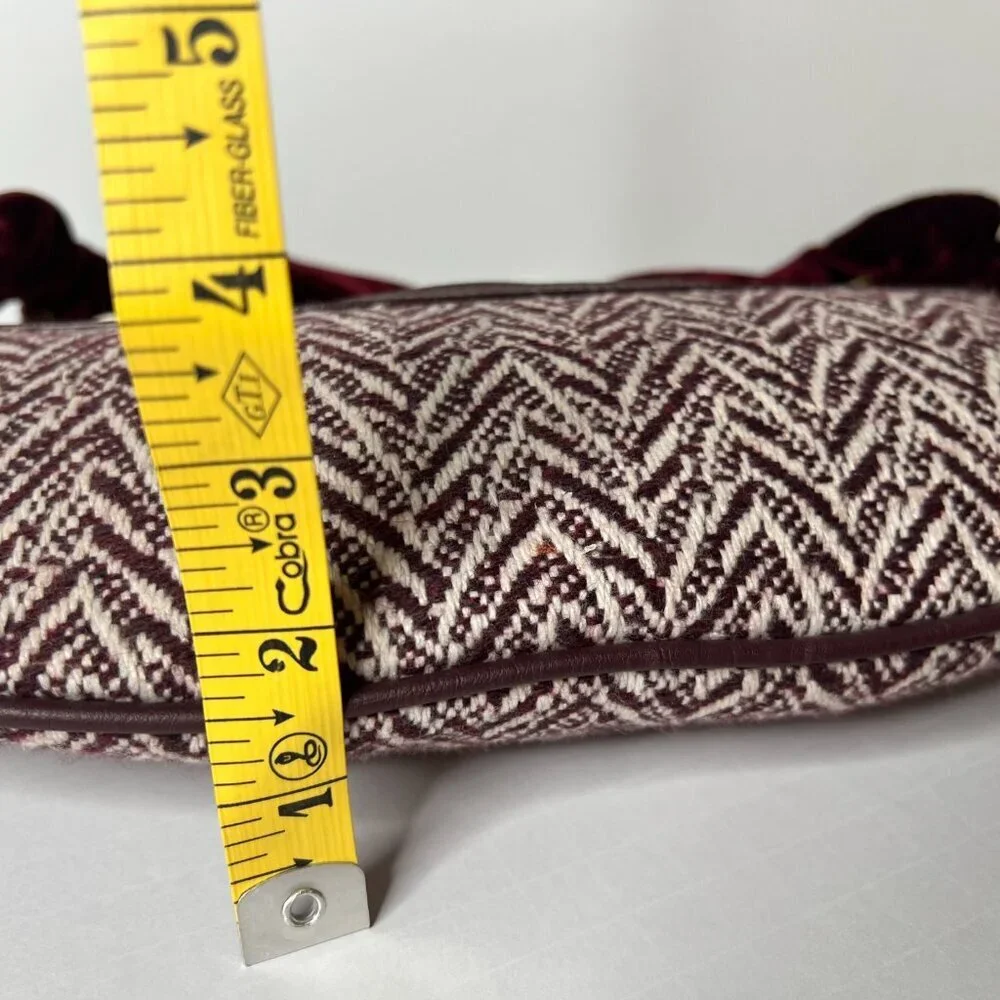 Oggi Hobo Shoulder Bag‎ Purse Velvet Strap Burgandy Chevron Tweed 70s Boho Indie